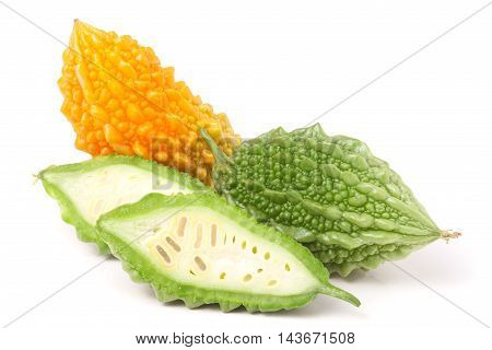 green and yellow momordica or karela isolated on white background.