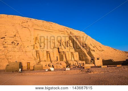 The Great Temple of Ramesses II on the sunrise, Abu Simbel, Egypt