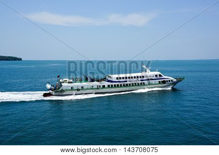 Labuan,Malaysia-Aug 19,2016:A Labuan Express ferry carries passengers from Labuan Island to Kota KInabalu.Its a passenger ferry service operator,tourist attraction & cheaper transportation to Labuan.