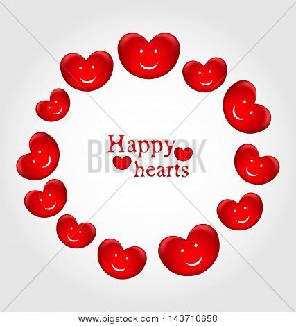 Illustration round frame made in smiling hearts for Valentines Day - vector
