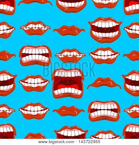 Mouth Emotions Seamless Pattern. Red Lips Ornament. Background Of Different Expressions Of Lip. Shou