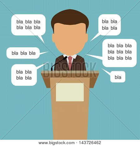 Blah blah politician. Concept of lie on debates or president election. Blank template face with speech bubbles.