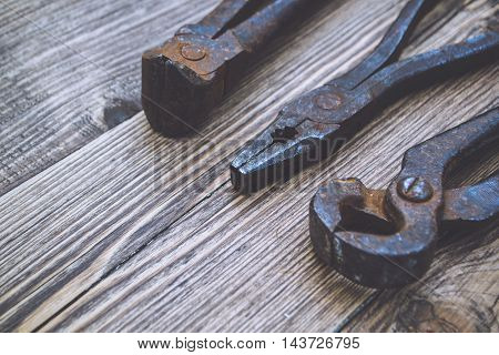 Set of rusty tools for the carpenter