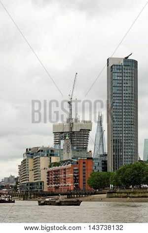Panoramic view over the river Thames in London England.