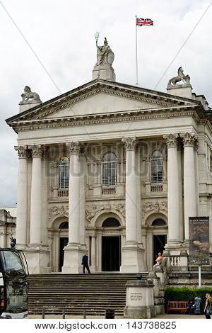LONDON ENGLAND - JULY 8 2016: Tate Britain an art museum on Millbank. It is part of the Tate network of galleries in England with Tate Modern Tate Liverpool and Tate St Ives. It is the oldest gallery of all.