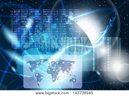 Network connection concept. Command digital screen on global network background.