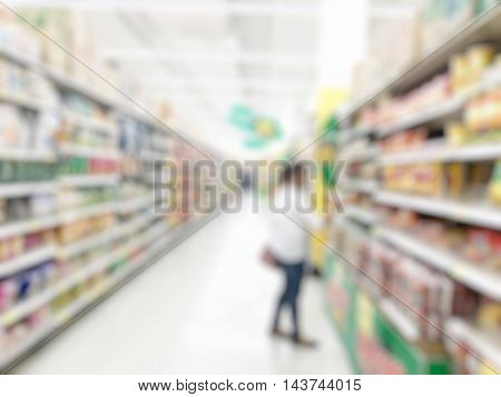 Blurred woman shopping in the mall. Blurred supermarket with customer background