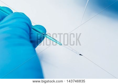 Vitrification (cryostorage) of sperm samples or oocytes in vitro fertilization process close up.