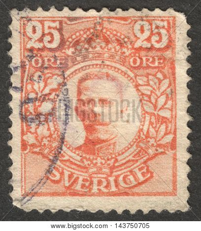 MOSCOW RUSSIA - CIRCA JULY 2016: a post stamp printed in SWEDEN shows a portrait of King Gustaf V the series 
