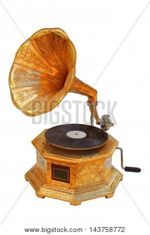 The a Vintage a gramophone isolated on white.