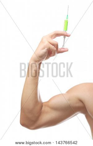 Sportsman with steroids, isolated on white