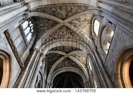 Poissy France - august 6 2016 : the historical collegiate church where the king Saint Louis was baptised