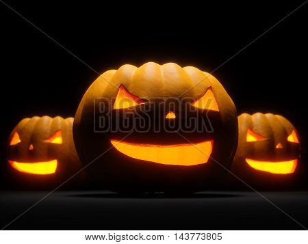 Helloween Pumpkin illuminated on black background. 3d render