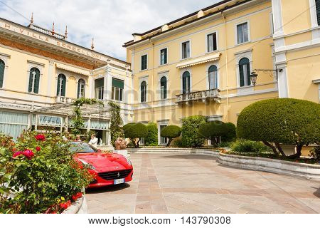 Bellagio Italy - May 06 2016: Courtyard of the Grand Hotel Villa Serbelloni at spring time