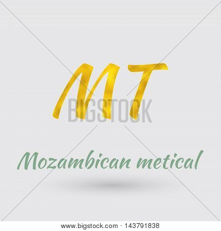 Symbol of the Mozambique Currency with Golden Texture.Vector EPS 10