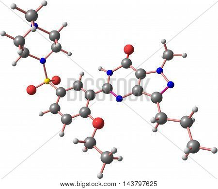 Sildenafil is a medication used to treat erectile dysfunction and pulmonary arterial hypertension. Its effectiveness for treating sexual dysfunction in women has not been demonstrated. 3d illustration
