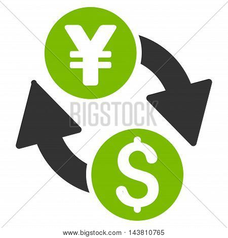 Dollar Yen Exchange icon. Vector style is bicolor flat iconic symbol with rounded angles, eco green and gray colors, white background.