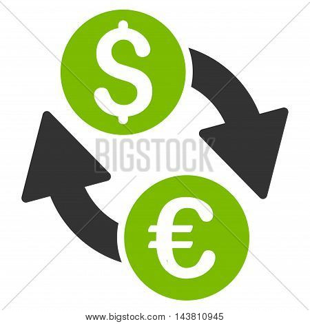 Euro Dollar Exchange icon. Vector style is bicolor flat iconic symbol with rounded angles, eco green and gray colors, white background.