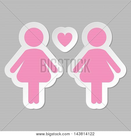 Lesbian couple in love vector icon, pink on gray background