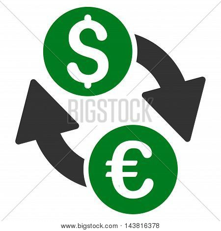 Euro Dollar Exchange icon. Vector style is bicolor flat iconic symbol with rounded angles, green and gray colors, white background.