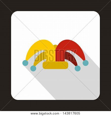 Jester hat icon in flat style on a white background