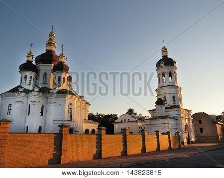The building of the Orthodox Church against the setting sun