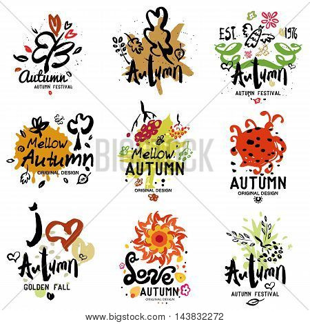 Autumn logo, illustration. Fall festival: symbol, design element, hand painted.