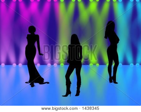 ブラックの女の子シルエットの夜のクラブのライト