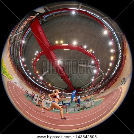 VIENNA, AUSTRIA - JANUARY 31, 2015: Zdenka Seidlova (#33 Czech Republic) competes in the women's 400m event during an indoor track and field event.