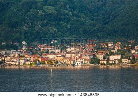 Cityscape of Mandello del Lario little town at Lake Como Italy