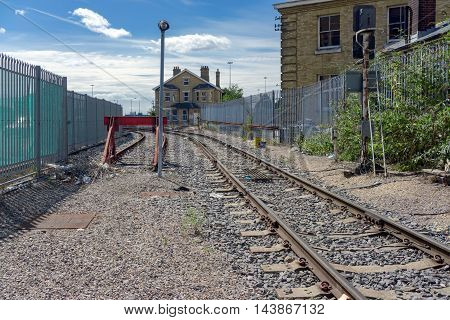 Southampton/UK. 21st August 2016. The branch line to Southampton's Ocean Terminal and QEII Terminal from the site of the old Terminus station. Only one train per day currently uses this route.