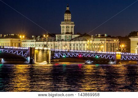 city architecture St. Petersburg, night, river Neva