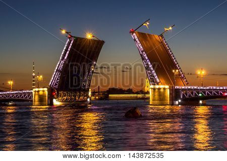 St. Petersburg, movable bridges, river Neva, white night