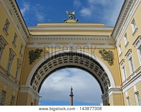 The triumphal arch of the General staff. Historic building. Monument of architecture. Landmark. Tourist attraction. St. Petersburg, Russia.
