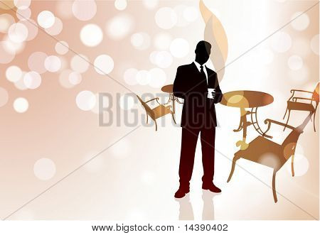 在喝咖啡休息原始矢量图 EPS10 上的商人