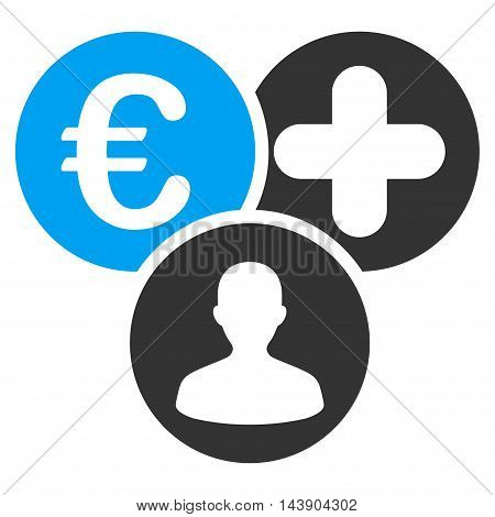 Euro Medical Expences icon. Vector style is bicolor flat iconic symbol with rounded angles, blue and gray colors, white background.