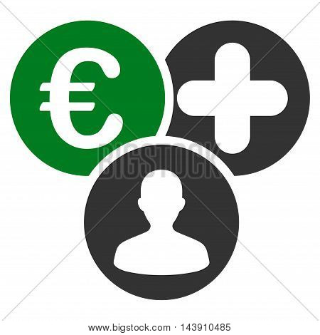 Euro Medical Expences icon. Vector style is bicolor flat iconic symbol with rounded angles, green and gray colors, white background.