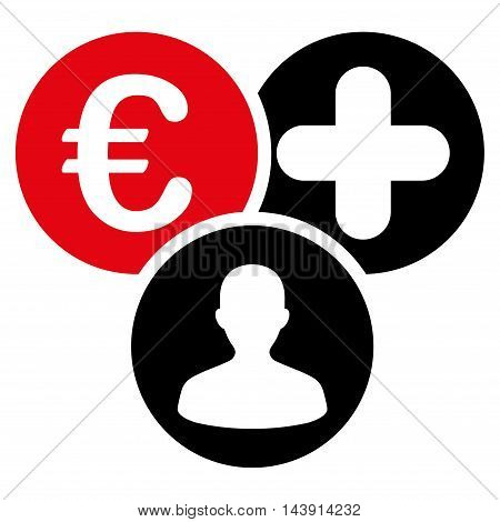 Euro Medical Expences icon. Vector style is bicolor flat iconic symbol with rounded angles, intensive red and black colors, white background.