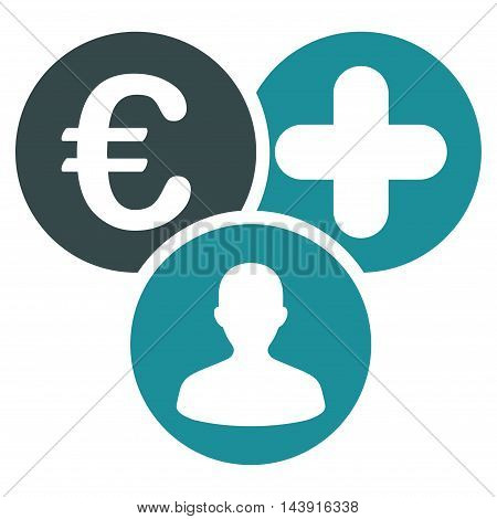Euro Medical Expences icon. Vector style is bicolor flat iconic symbol with rounded angles, soft blue colors, white background.