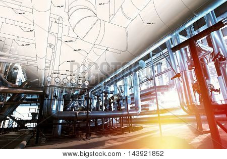 Sketch Of Piping Design Mixed With Industrial Equipment Photos
