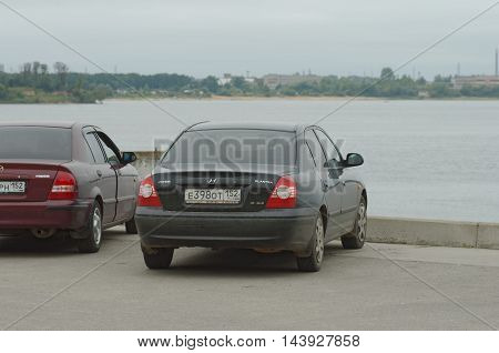 GORODETS, NIZHNY NOVGOROD OBLAST, RUSSIA - AUGUST 14, 2016: Hyundai Elantra parked on city street.