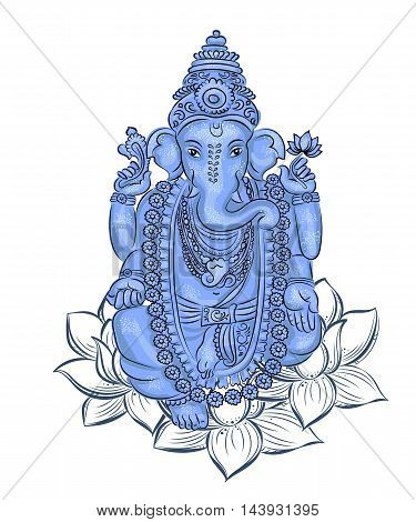 vector isolated image of Hindu lord Ganesh. Ganesh Puja. Ganesh Chaturthi. It is used for postcards prints textiles tattoo.