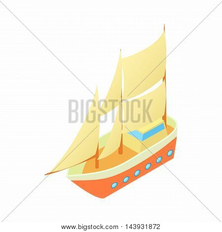 Ship with many sails icon in cartoon style isolated on white background. Sea transport symbol