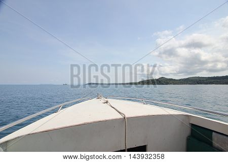 Front Of Speed Boat With Cloundy Day