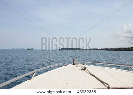 Front Of Speed Boat With Cloundy Day