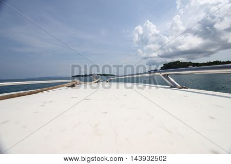 Front Of Speed Boat With Cloundy Day