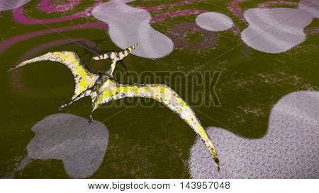 Flying pterodactyl over the land 3d illustration