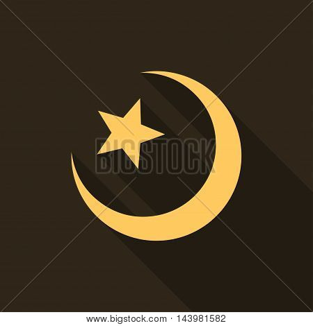 Star and crescent icon with long shadow in a flat design