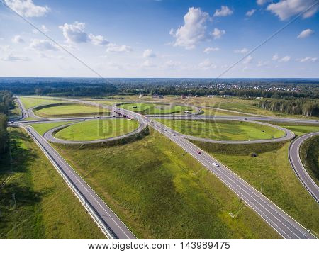 road junction in the countryside aerial view  in the form of butterfly