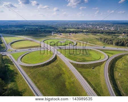 road junction in the countryside aerial view  in the form of butterfly